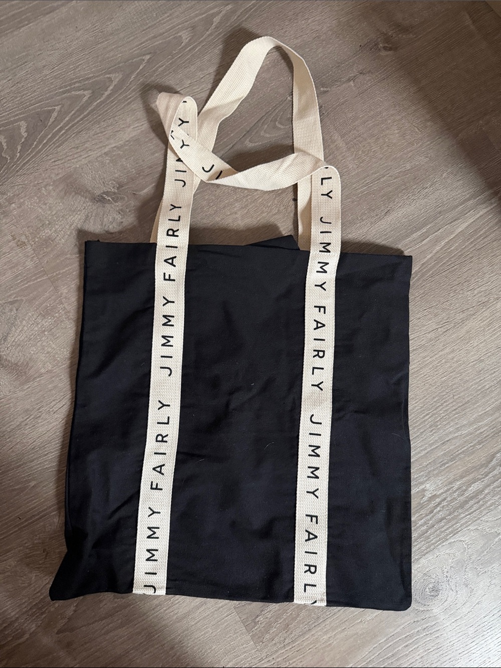 Jimmy Fairly Black Canvas Tote with Cream Branded Straps